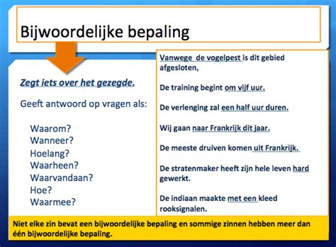 De bijwoordelijke bepaling (bwb) .